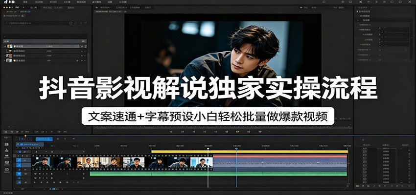 抖音影视解说独家实操流程，文案速通+字幕预设小白轻松批量做爆款视频-白蛇网