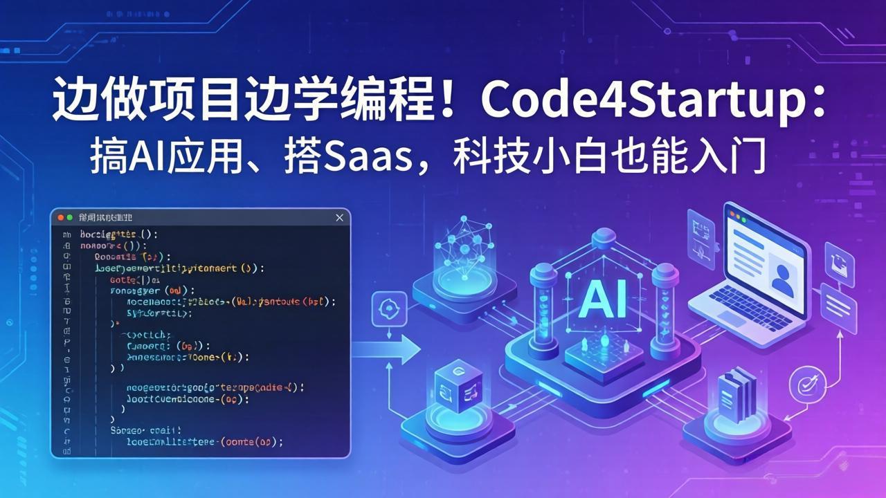 边做项目边学编程！Code4Startup：搞 AI 应用、搭 SaaS，科技小白也能入门网赚项目-副业赚钱-互联网创业-资源整合青创网