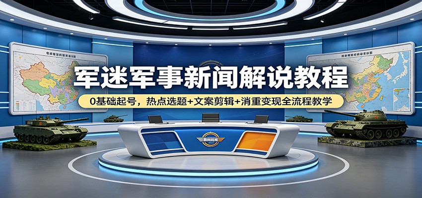 军迷军事新闻解说教程：0基础起号，热点选题+文案剪辑+消重变现全流程教学-白蛇网
