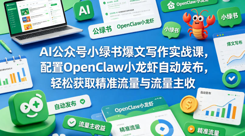 AI公众号小绿书爆文写作实战课，配置OpenClaw小龙虾自动发布，轻松获取精准流量与流量主收益-白蛇网