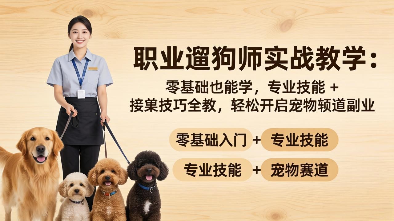 职业遛狗师实战教学：零基础也能学，专业技能 + 接单技巧全教，轻松开启宠物赛道副业网赚项目-副业赚钱-互联网创业-资源整合青创网