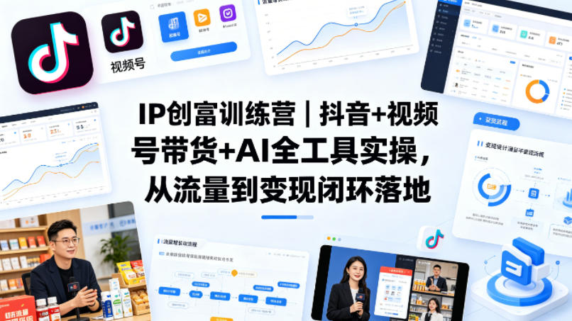 IP创富训练营｜抖音+视频号带货+AI全工具实操，从流量到变现闭环落地网赚项目-副业赚钱-互联网创业-资源整合青创网