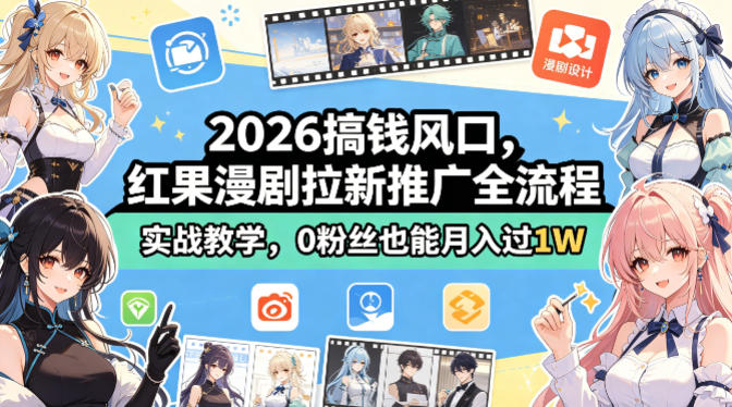 2026搞钱风口，红果漫剧拉新推广全流程实战教学，0粉丝也能月入过1W-白蛇网