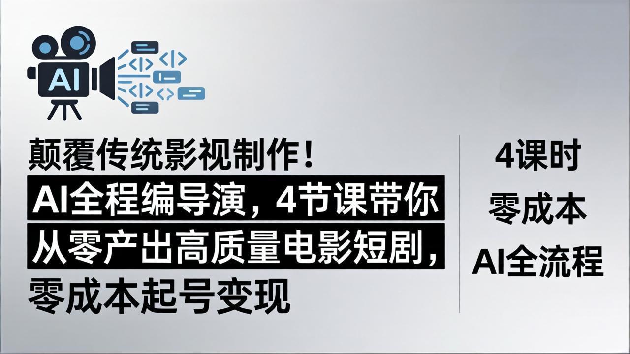 颠覆传统影视制作！AI全程编导演，4节课带你从零产出高质量电影短剧，零成本起号变现-白蛇网
