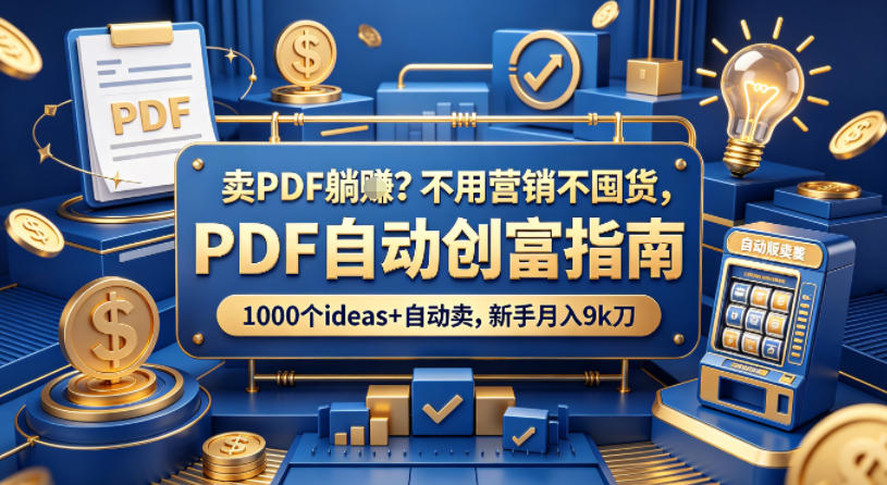 卖PDF躺賺？不用营销不囤货，PDF自动创富指南，1000个ideas+自动卖，新手月入9k刀【原创双语字幕】-白蛇网