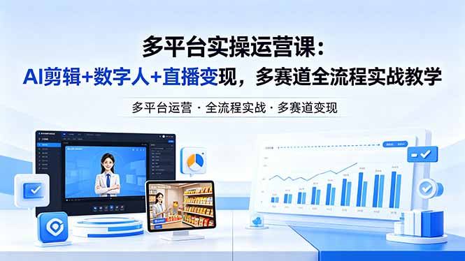 某团队多平台实操运营课-更新26年4月20：AI剪辑+数字人+直播变现，多赛道全流程实战教学-白蛇网