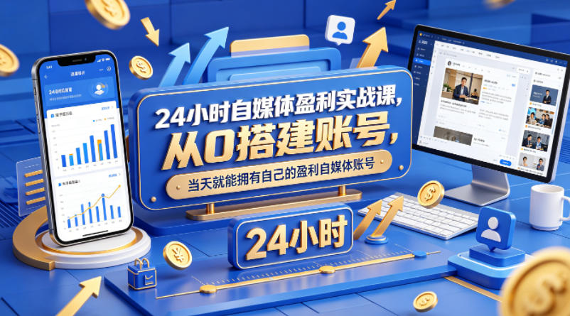 24小时自媒体盈利实战课，从0搭建账号，当天就能拥有自己的盈利自媒体账号-白蛇网