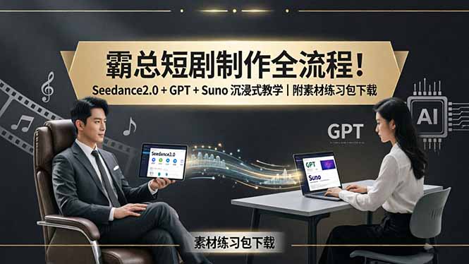 霸总短剧制作全流程！Seedance2.0 + GPT + Suno 沉浸式教学｜附素材练习包下载-白蛇网