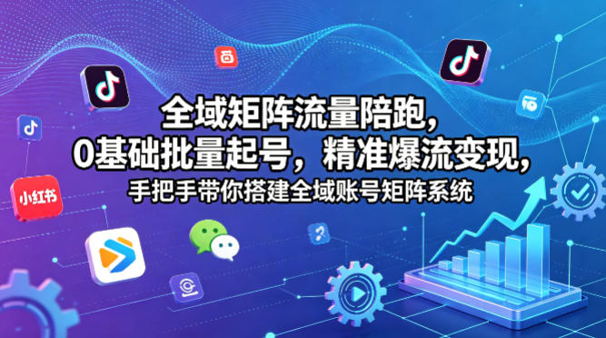 全域矩阵流量陪跑，0基础批量起号，精准爆流变现，手把手带你搭建全域账号矩阵系统-白蛇网