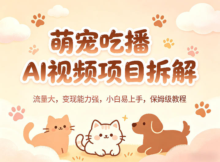 萌宠吃播AI视频项目拆解，流量大，变现能力强，小白易上手，保姆级教程-白蛇网