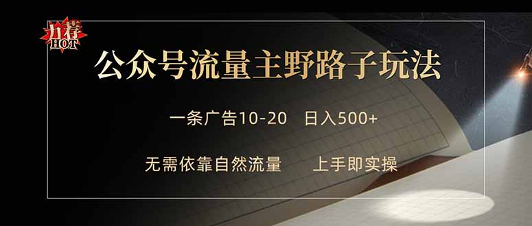 公众号流量主野路子玩法 单条广告10-20元 日入500+网赚项目-副业赚钱-互联网创业-资源整合青创网