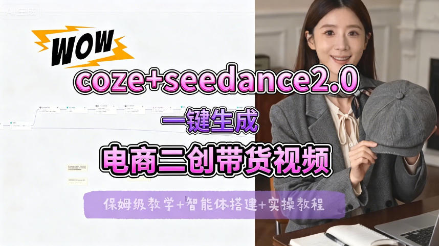 【Coze工作流搭建实操教程】seedance2.0+coze一键生成电商二创带货视频，全流程保姆级教学网赚项目-副业赚钱-互联网创业-资源整合青创网