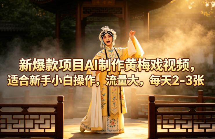 新爆款项目AI制作黄梅戏视频，适合新手小白操作，流量大，每天2-3张网赚项目-副业赚钱-互联网创业-资源整合青创网