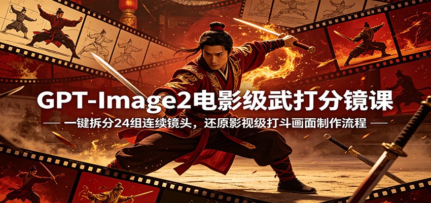 GPT-Image2电影级武打分镜课：一键拆分24组连续镜头，还原影视级打斗画面制作流程-白蛇网