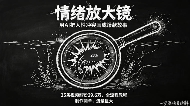 AI制作“情绪放大镜“视频，25条视频涨粉29.6W粉，流量巨大，制作简单，全流程教程网赚项目-副业赚钱-互联网创业-资源整合青创网