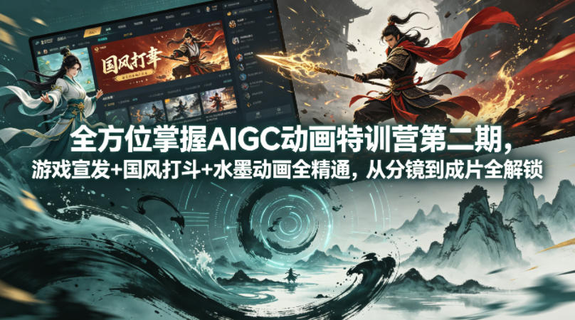 全方位掌握AIGC动画特训营第二期，游戏宣发+国风打斗+水墨动画全精通，从分镜到成片全解锁网赚项目-副业赚钱-互联网创业-资源整合青创网
