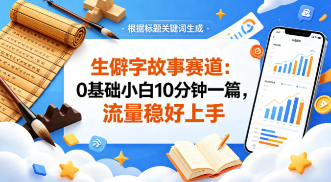 公众号流量主——生僻字故事赛道，流量稳，好上手，0基础小白也能10分钟一篇网赚项目-副业赚钱-互联网创业-资源整合青创网