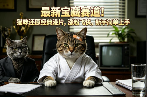 最新宝藏赛道！猫咪还原经典港片，涨粉飞快，新手简单上手-白蛇网