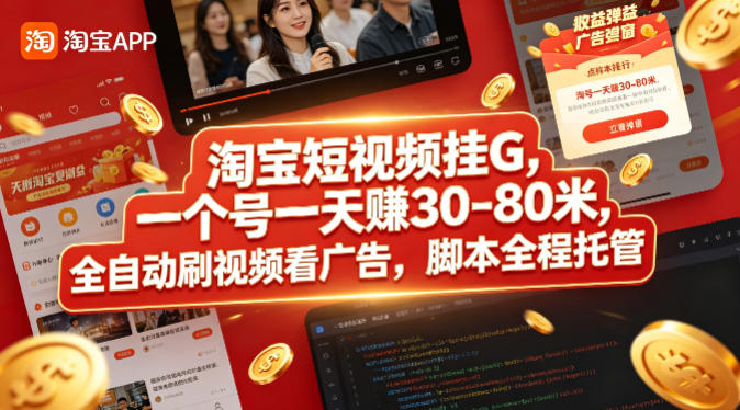 淘宝短视频挂G，一个号一天 賺30-80米，全自动刷视频看广告，脚本全程托管【揭秘】-白蛇网