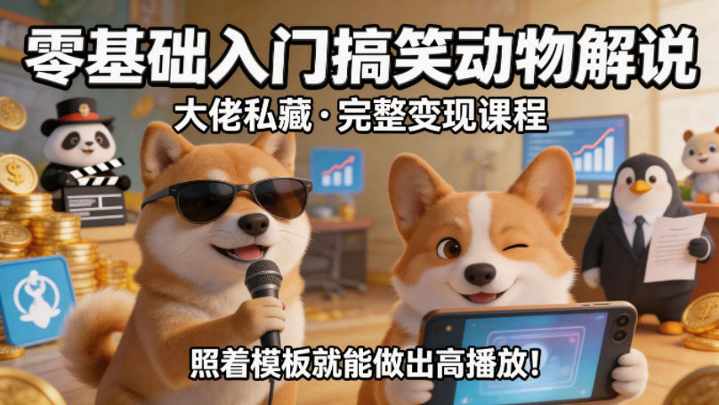 零基础入门搞笑动物解说，大佬私藏完整变现课程，照着模板就能做出高播放-白蛇网