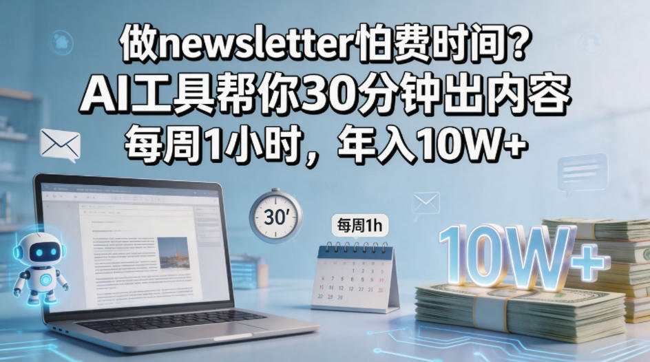 做newsletter怕费时间？AI工具帮你30分钟出内容，每周1小时，年入10W+！【原创双语字幕】-白蛇网