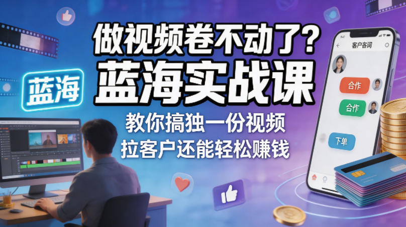 做视频卷不动了？蓝海实战课教你搞独一份视频，拉客户还能轻松賺钱！【原创双语字幕】-白蛇网