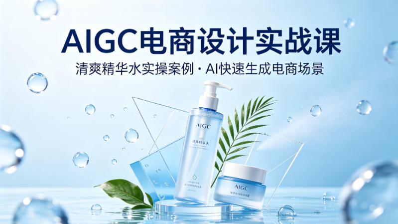 AIGC电商设计实战课，以清爽精华水为实操案例，教你用AI快速生成电商场景-白蛇网