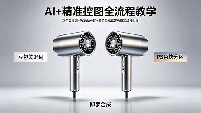 AI+精准控图全流程教学 豆包关键词+PS色块分区+即梦合成搞定电商高级摄影图-白蛇网