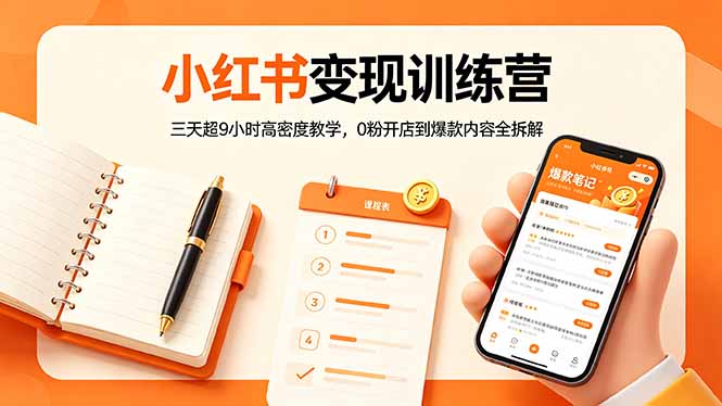小红书变现训练营：三天超9小时高密度教学，0粉开店到爆款内容全拆解-白蛇网