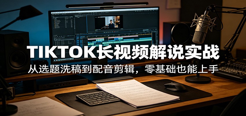 TIKTOK长视频解说实战：从选题洗稿到配音剪辑，零基础也能上手-白蛇网