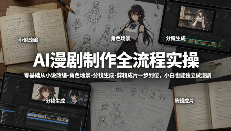 AI漫剧制作全流程实操，零基础从小说改编-角色场景-分镜生成-剪辑成片一步到位，小白也能独立做漫剧-白蛇网