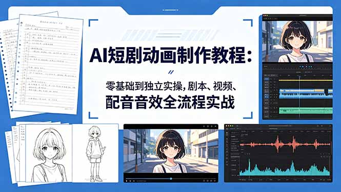 AI短剧动画制作教程：零基础到独立实操，剧本、视频、配音音效全流程实战-白蛇网