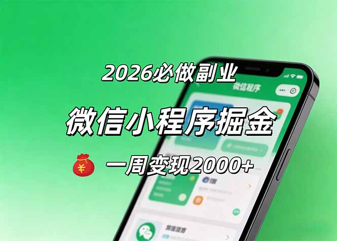 2026微信小程序掘金，简单好上手，一周变现2000+-白蛇网