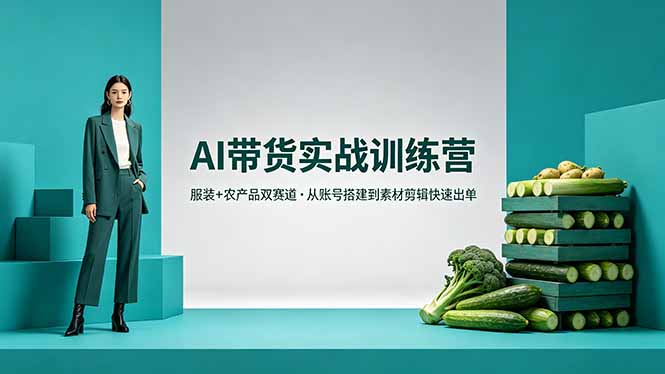 AI带货实战训练营，服装+农产品双赛道，从账号搭建到素材剪辑快速出单-白蛇网