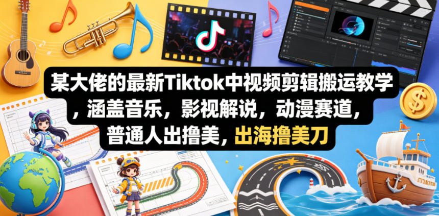 某大佬的最新Tiktok中视频剪辑搬运教学，涵盖音乐，影视解说，动漫赛道，普通人出海撸美刀-白蛇网