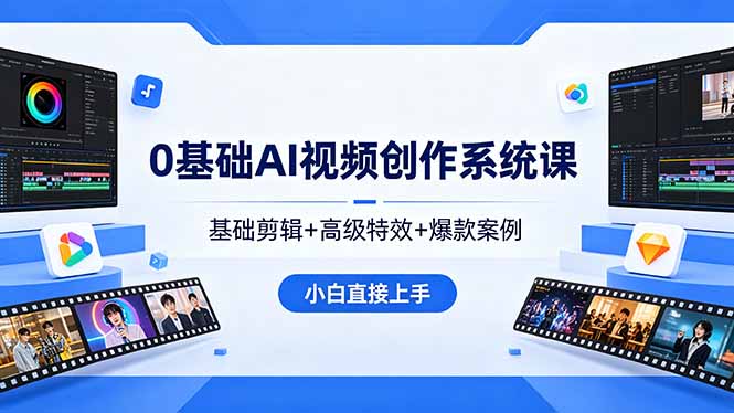 0基础AI视频创作系统课，基础剪辑+高级特效+爆款案例，小白直接上手-白蛇网