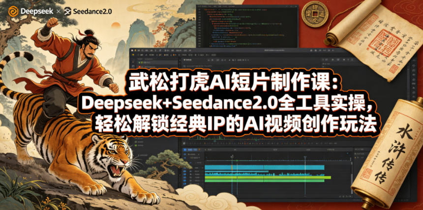 武松打虎AI短片制作课：Deepseek+Seedance2.0全工具实操，轻松解锁经典IP的AI视频创作玩法-白蛇网