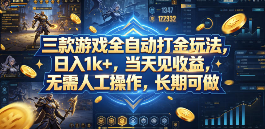 三款游戏全自动打金玩法，日入1k+，当天见收益，无需人工操作，长期可做【揭秘】-白蛇网