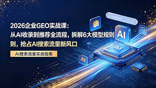 2026 企业GEO实战课：从AI收录到推荐全流程，拆解6大模型规则，抢占 AI 搜索流量新风口-白蛇网