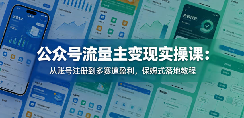 公众号流量主变现实操课：从账号注册到多赛道盈利，保姆式落地教程-白蛇网