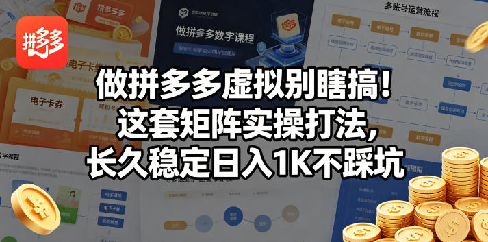 做拼多多虚拟别瞎搞！这套矩阵实操打法，长久稳定日入1K不踩坑【揭秘】-白蛇网