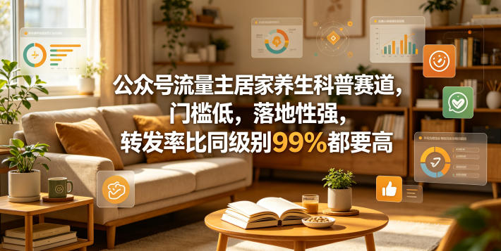 公众号流量主居家养生科普赛道，门槛低，落地性强，转发率比同级别99％都要高-白蛇网