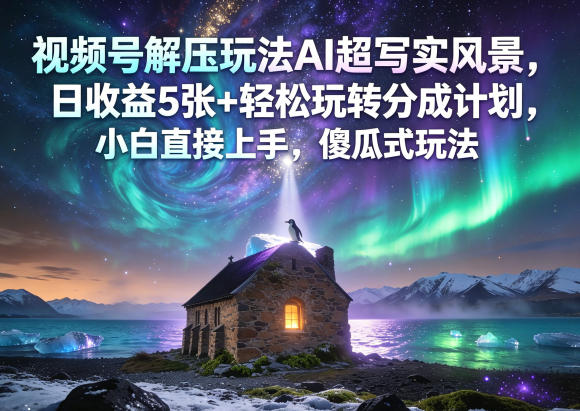 视频号解压玩法AI超写实风景，日收益5张+轻松玩转分成计划，小白直接上手，傻瓜式玩法-白蛇网