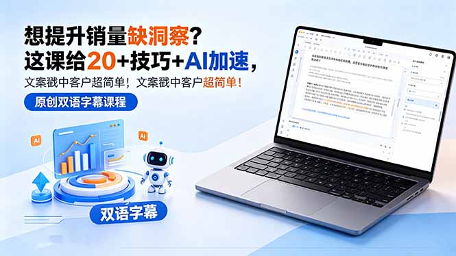 想提升销量缺洞察？这课给 20 + 技巧 + AI 加速，文案戳中客户超简单！【原创双语字幕】-白蛇网