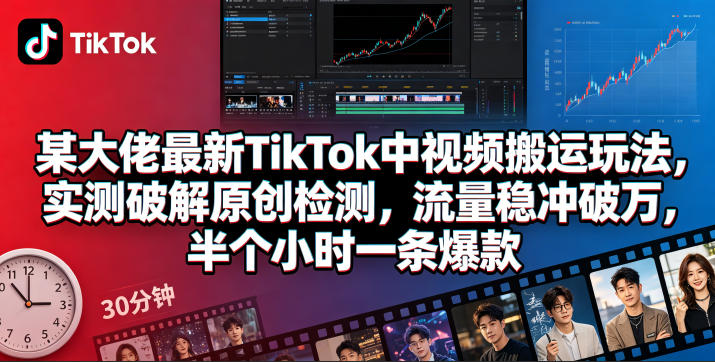 某大佬最新TikTok中视频搬运玩法，实测破解原创检测，流量稳冲破万，半个小时一条爆款-白蛇网