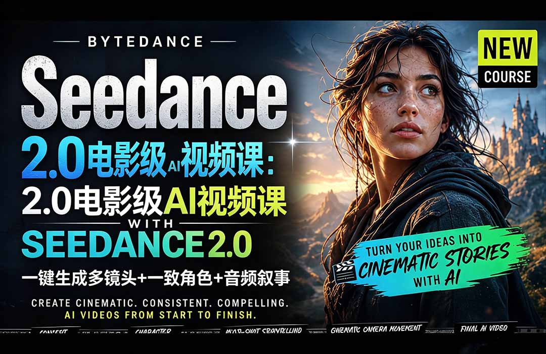 Seedance 2.0电影级AI视频课:一键生成多镜头+一致角色+音频叙事-白蛇网