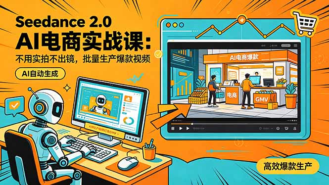 Seedance 2.0 AI电商实战课：不用实拍不出镜，批量生产爆款视频打爆GMV-白蛇网