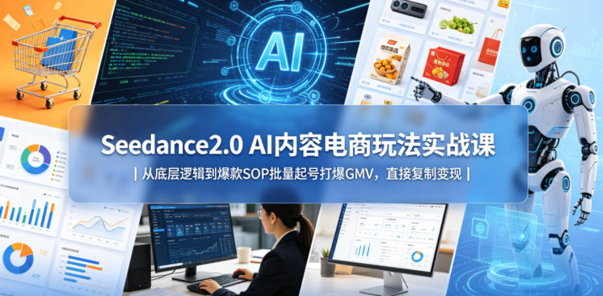 Seedance2.0 AI内容电商玩法实战课｜从底层逻辑到爆款SOP批量起号打爆GMV，直接复制变现-白蛇网
