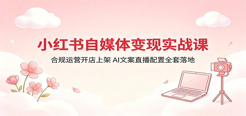 小红书自媒体变现实战课：合规运营开店上架，AI文案直播配置全套落地-白蛇网