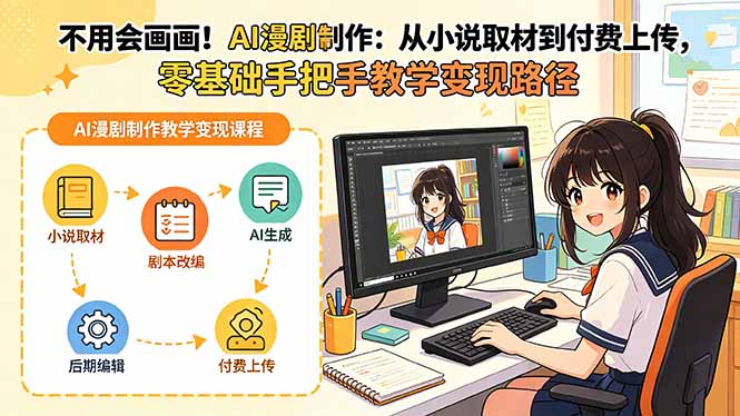 不用会画画！AI漫剧制作：从小说取材到付费上传，零基础手把手教学变现路径-白蛇网